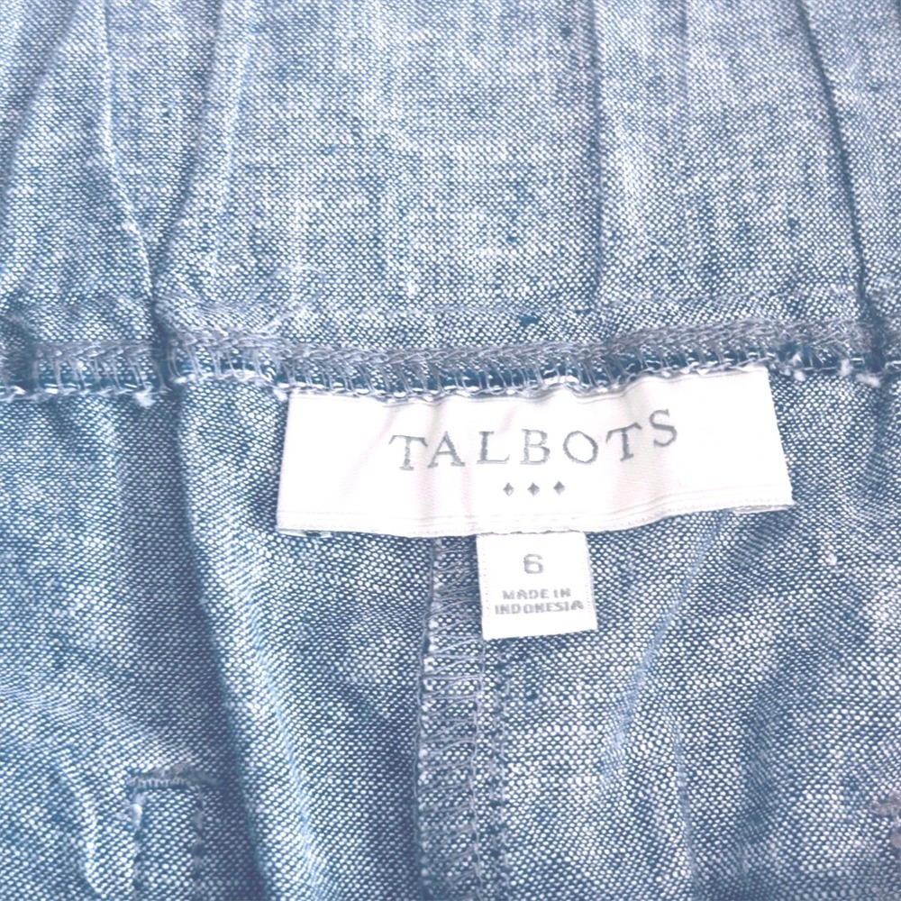 TALBOTS women's blue chambray linen cotton bermuda lenght shorts elastic waist 6 - Picture 3 of 11